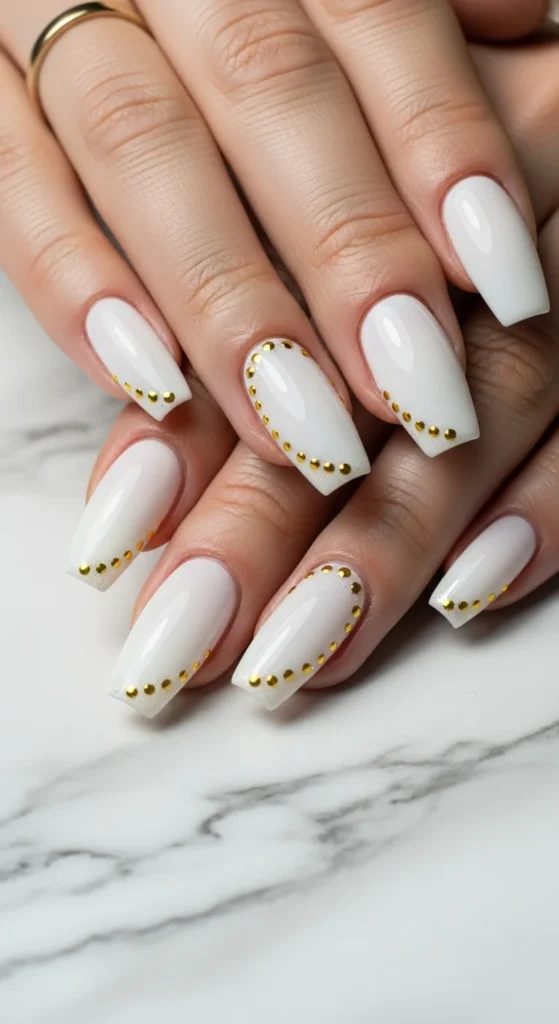 White Nails with Gold Dots.webp