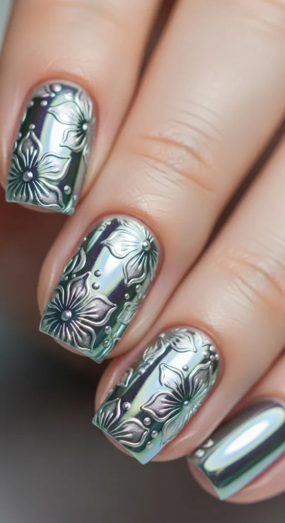 11. Chrome Bloom Floral Nails.webp