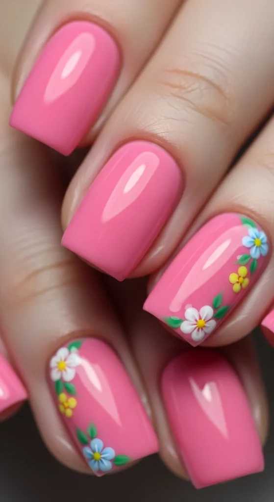 14. Pink Floral Accent Nails.webp