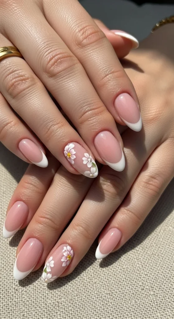 15. Milky Pink Almond French With Minimal Art.webp