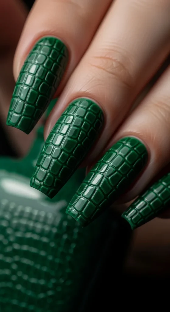 17. Croc Texture Coffin Nails.webp
