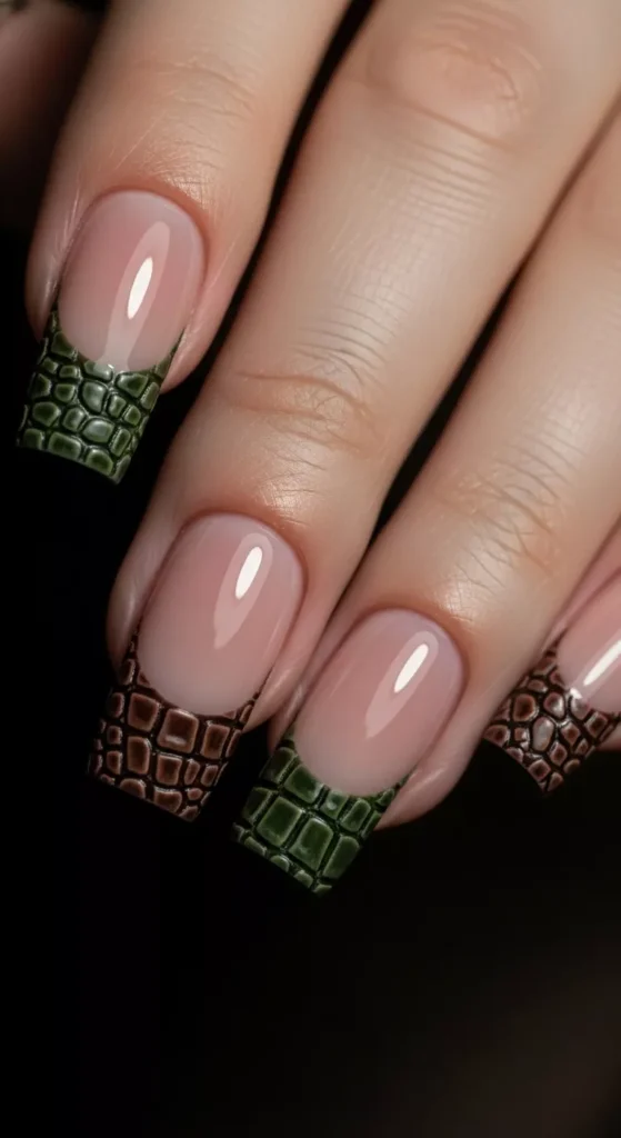 17. Crocodile Texture French Tips.webp