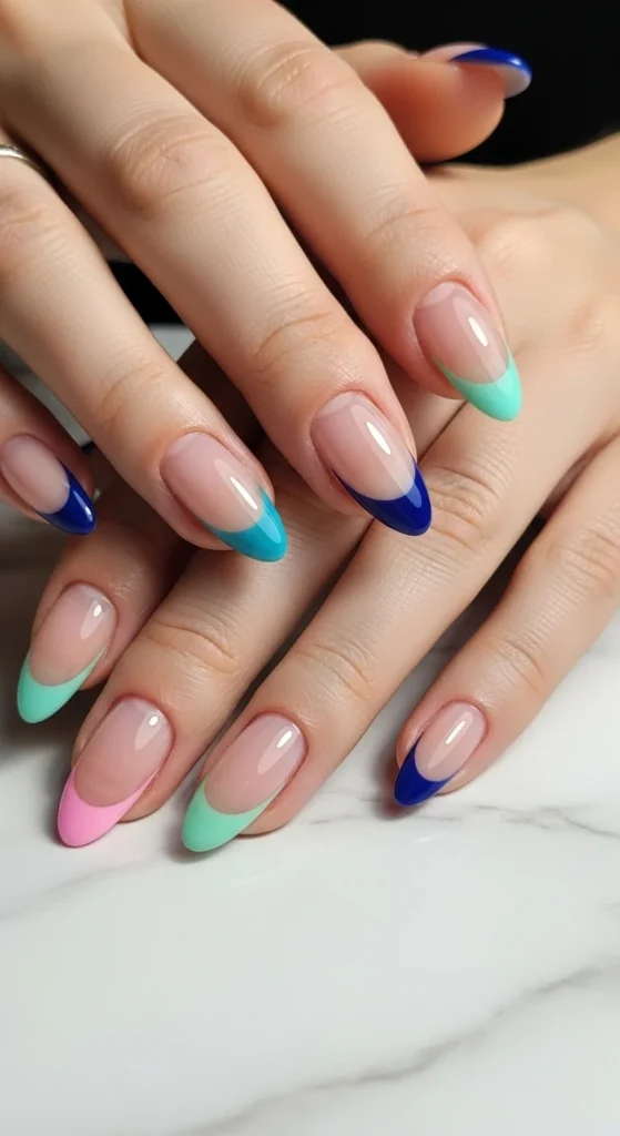 18. Micro Almond French Tips with Colored Lines.webp