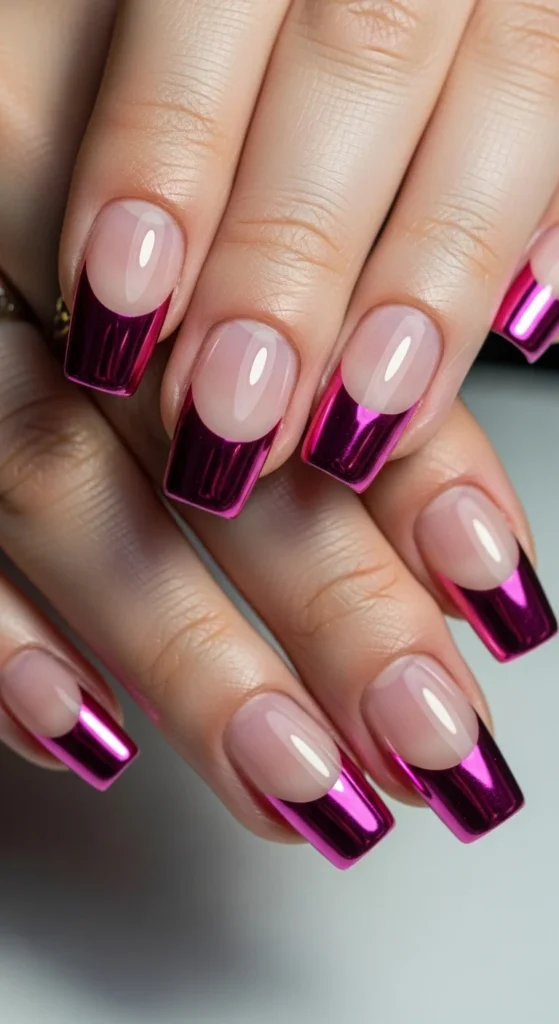 18. Pink Chrome French Edge Nails.webp