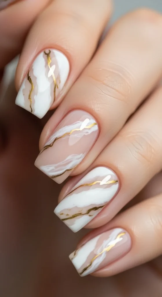 21. Nude Marble Accent Nails.webp