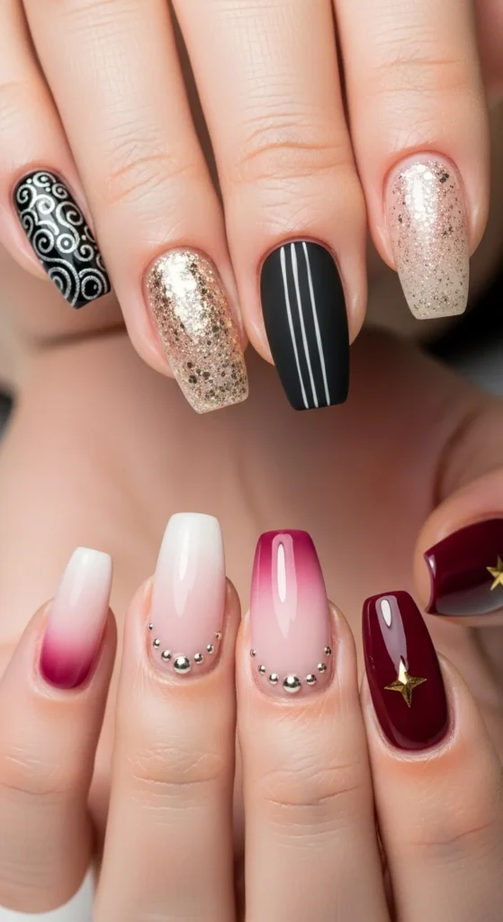 24. Mismatched Art Coffin Nails.webp