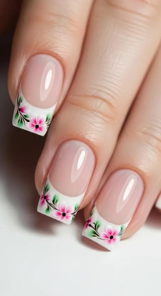 8. Floral French Tip Nails.webp