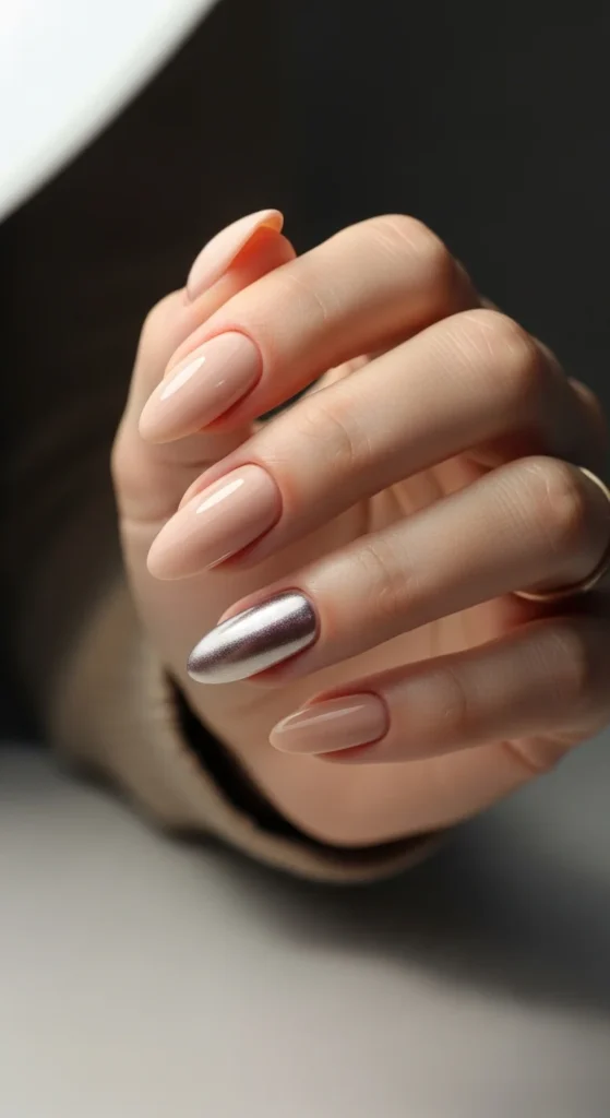 9. Nude Chrome Accent Nails.webp