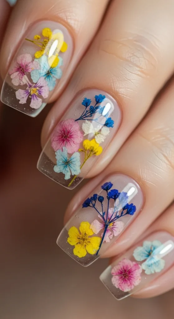 9. Pressed Flower Clear Nails.webp