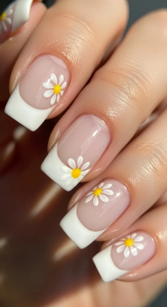 1. Classic White Tips with Tiny Daisies.webp