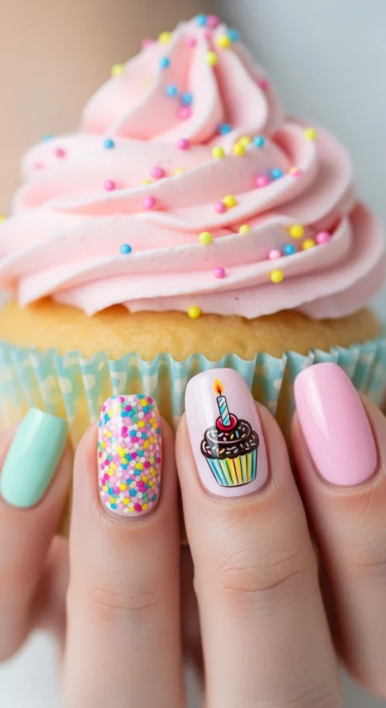 10. Cupcake Accent Birthday Nails.webp