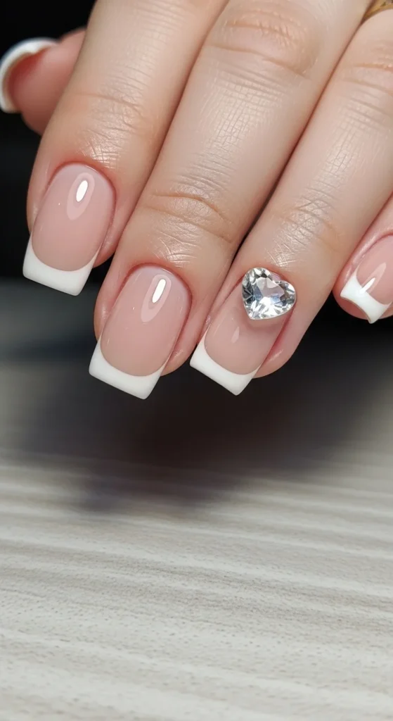 12. Nude French With Gem Heart Accent.webp