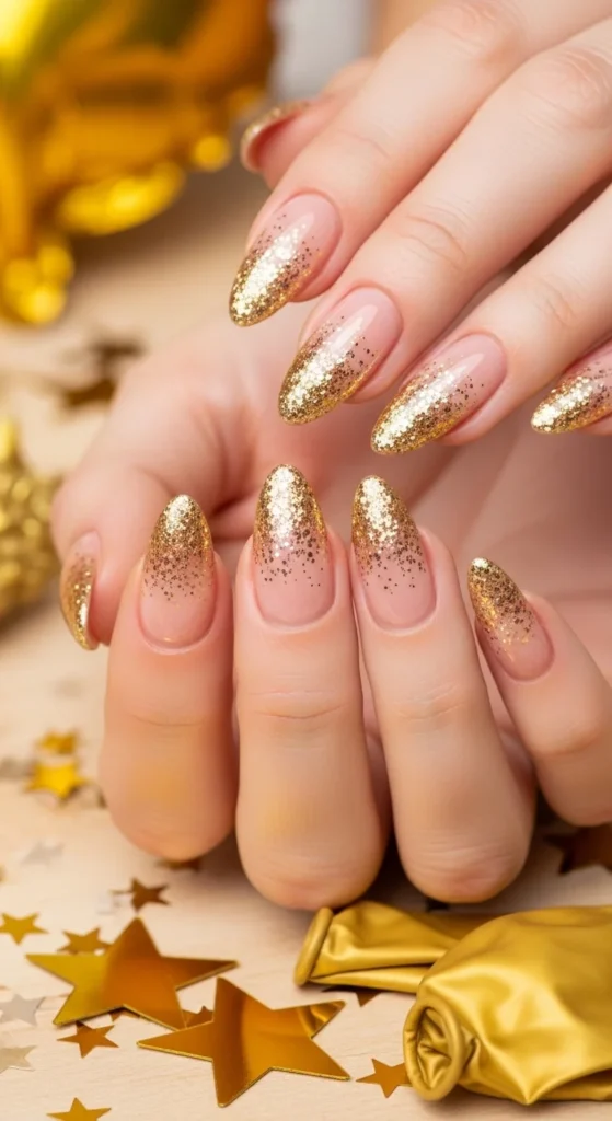 13. Gold Glitter Ombre Birthday Nails.webp
