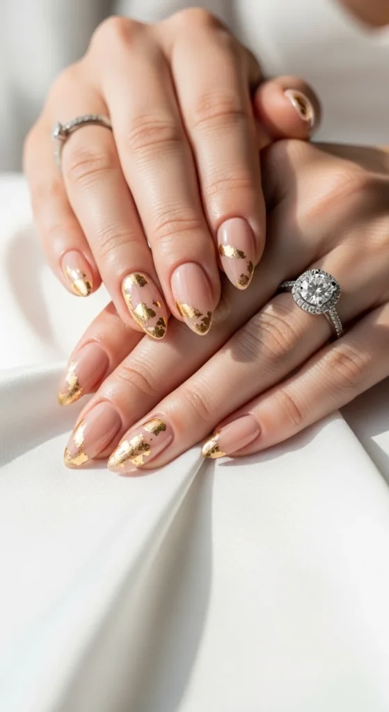 14. Minimal Gold Line Bridal Nails.webp