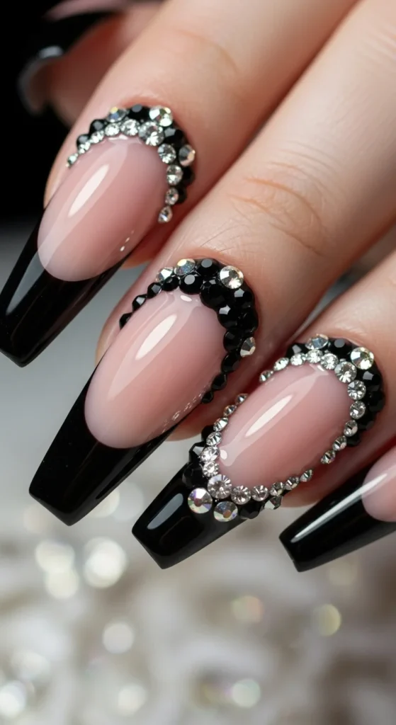 15. Rhinestone Black French Tips.webp