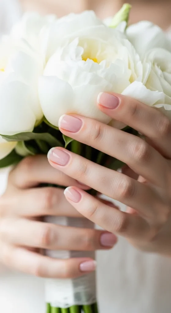 15. Short “Clean Girl” Bridal Nails.webp