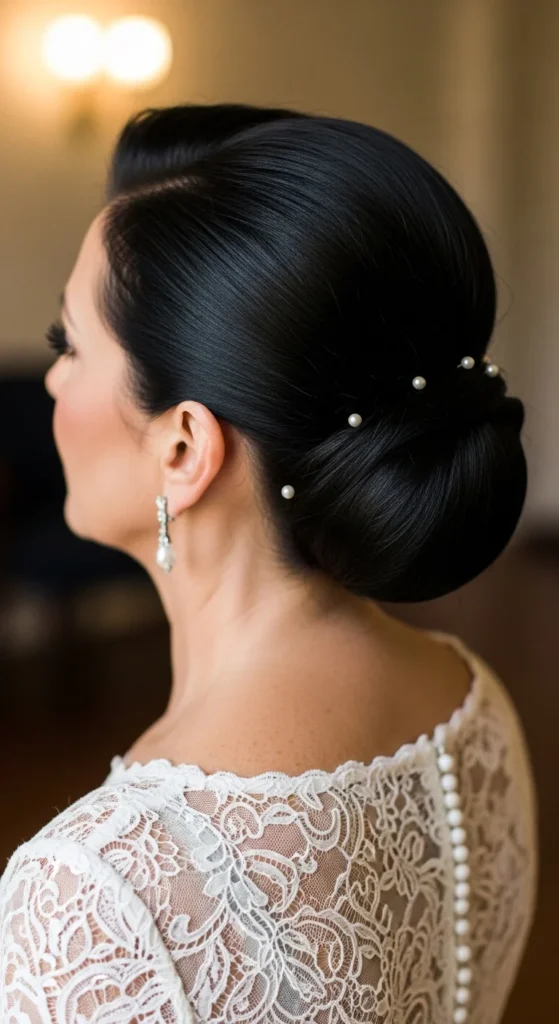 15. Sleek Low Chignon with Pearl Pins.webp