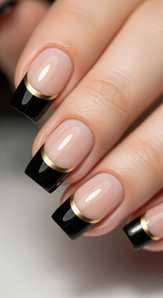 16. Black French Tips with Gold Outline.webp