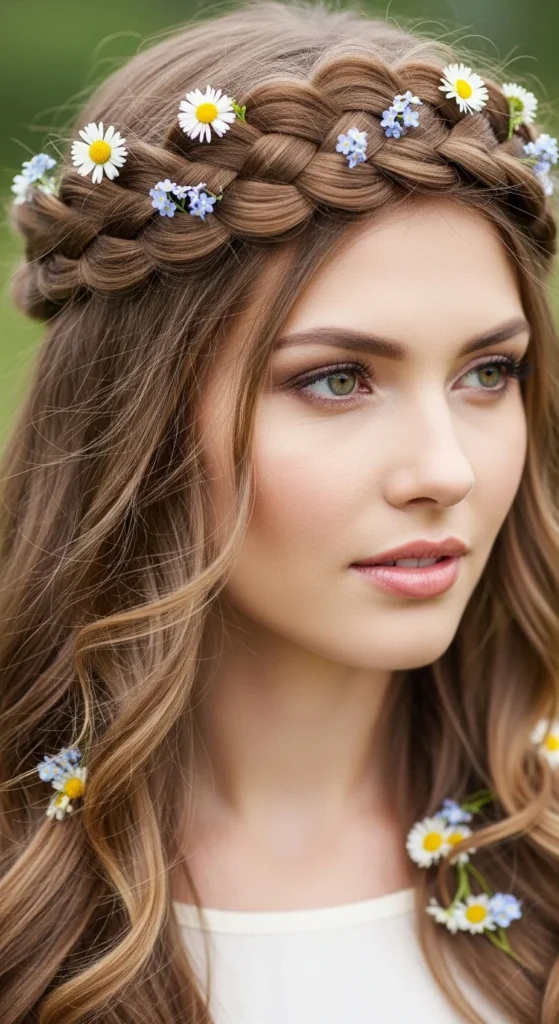 17. Bridal Viking Crown Braids With Flowers.webp