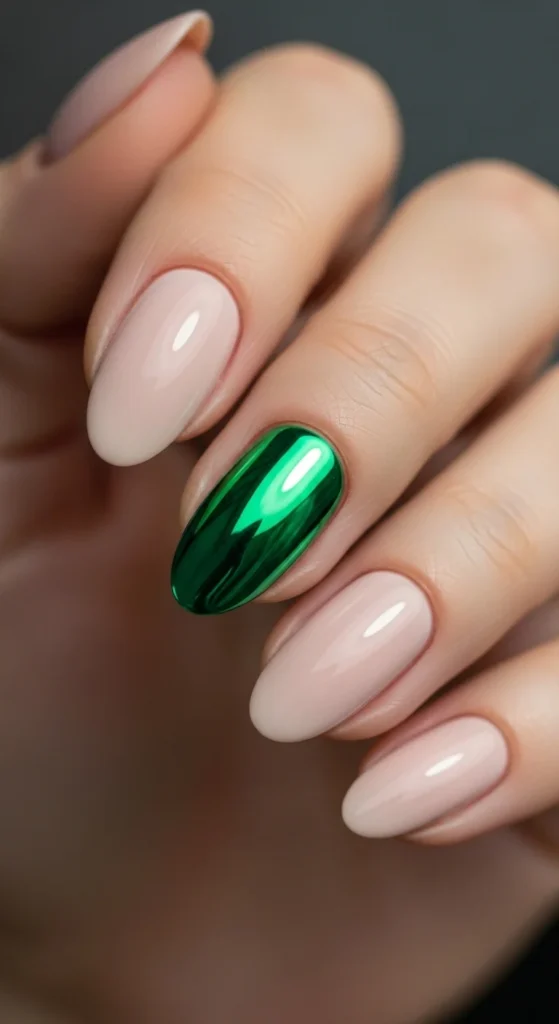 17. Green Chrome Accent Nail.webp