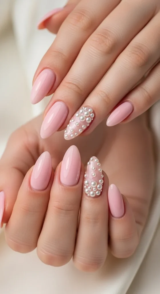 19. Pink Pearl Accent Nails.webp