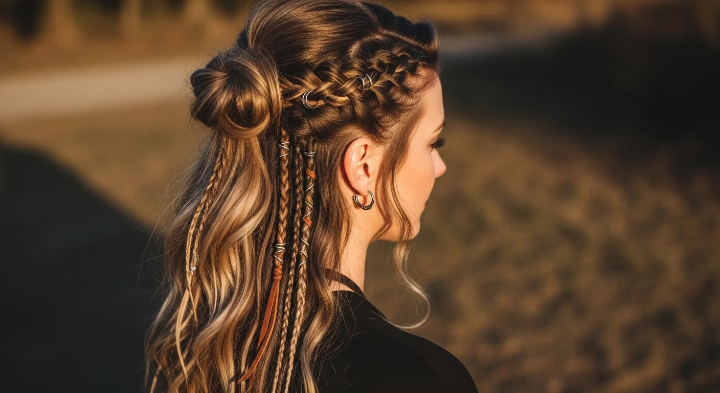 20 Aesthetic Viking Hairstyles for Women Half Up Half Down for Volume and Strength