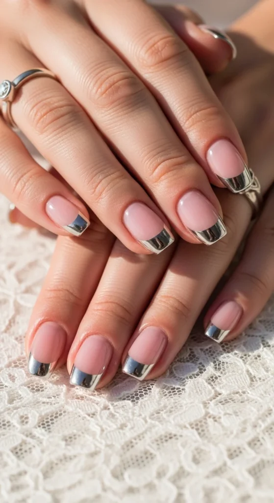 21. Chrome French Tip Bridal Nails.webp