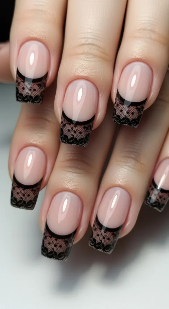 21. Lace Pattern Black French Tips.webp