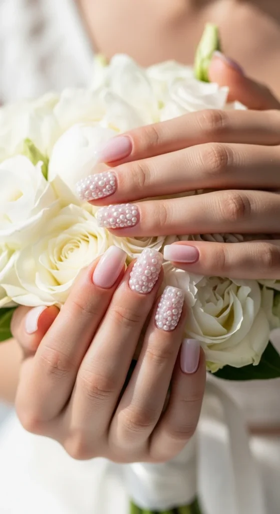 22. Subtle 3D Pearl Bridal Nails.webp