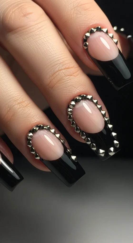 23. Studded Black French Tips.webp