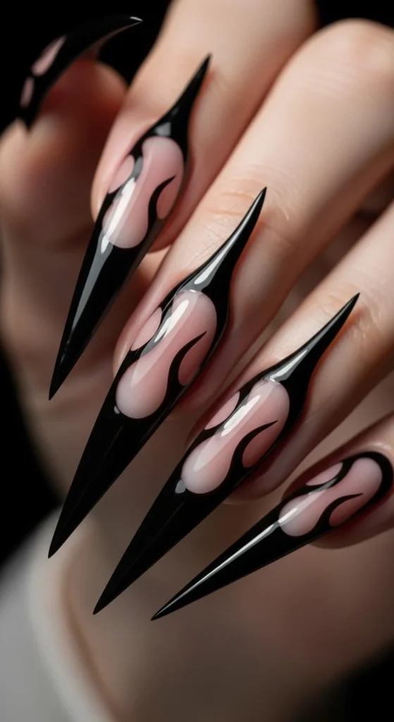 25. Flame Style Black French Tips.webp