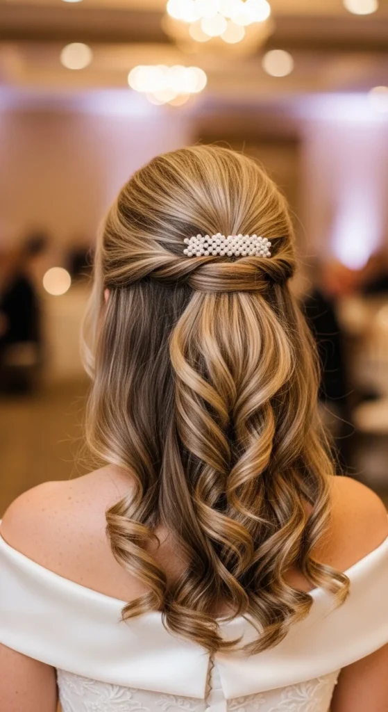 6. Half Up Style With Pearl Hair Clip.webp