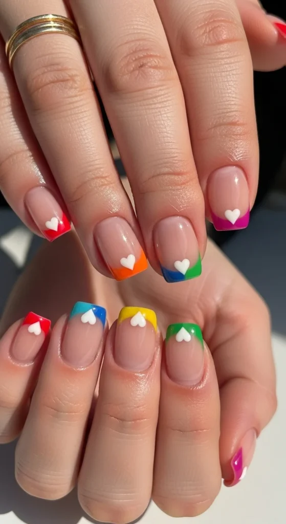 8. Rainbow French Tips With Heart Accents.webp