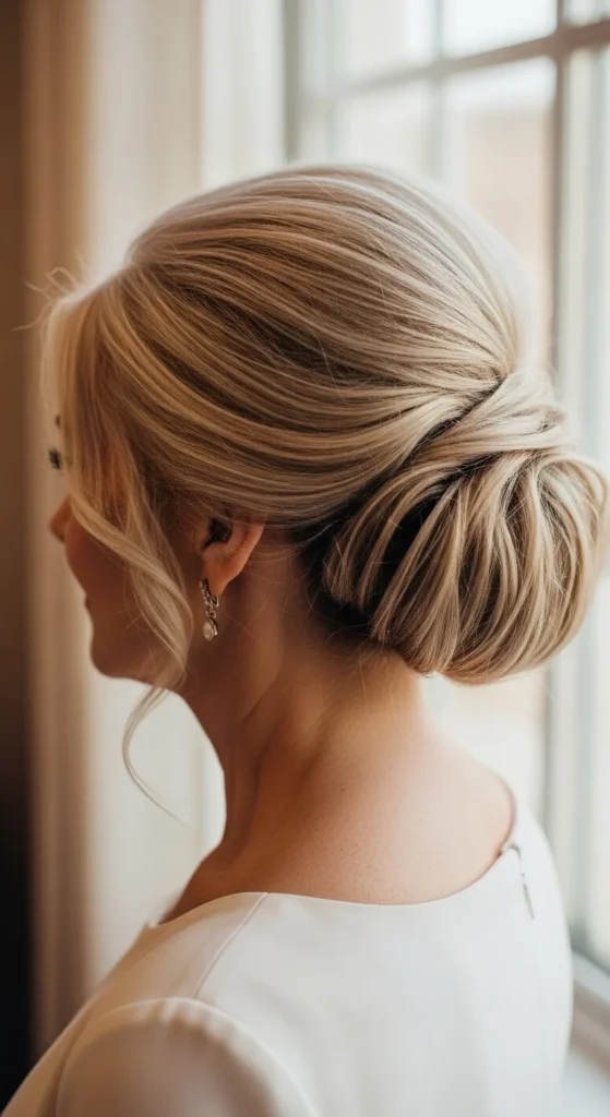 1. Soft Low Chignon With Face-Framing Pieces.webp