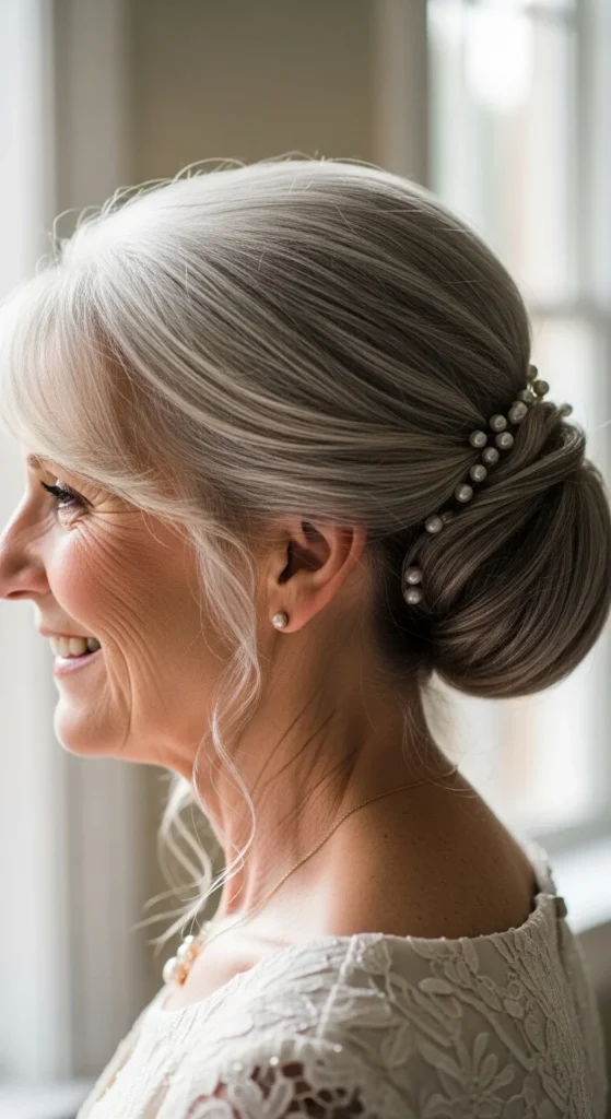 1. Soft Low Chignon with Pearl Pins.webp