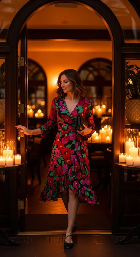 10. Floral Wrap Dress with Ballet Flats.webp