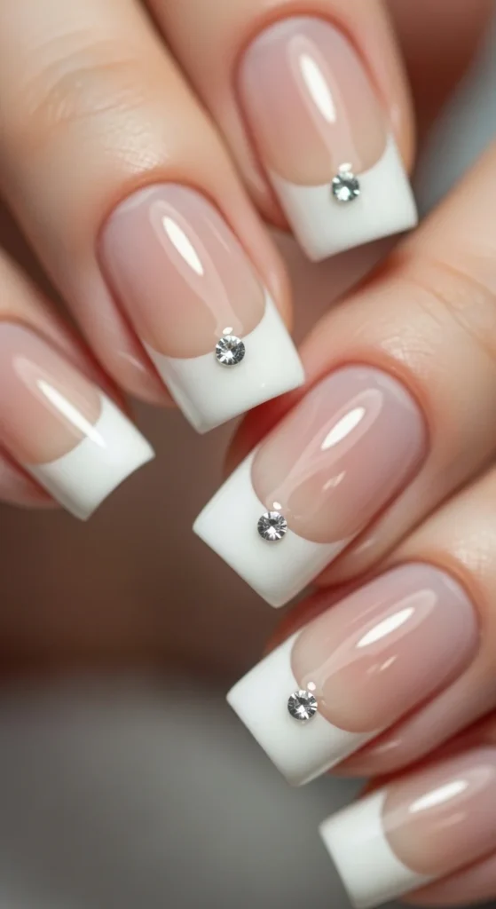 10. Minimal French with One Tiny Gem Per Nail.webp