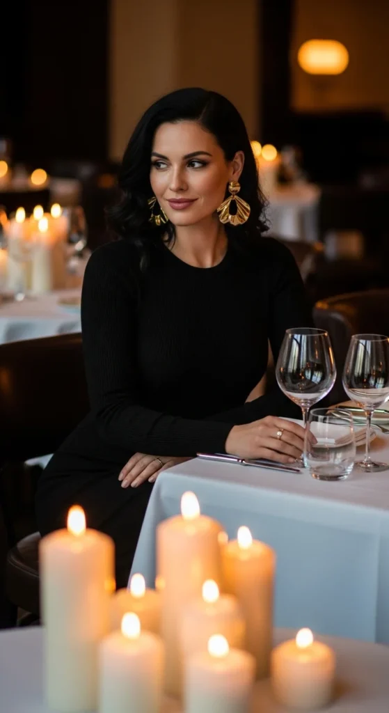 11. Black Midi Dress with Bold Earrings.webp