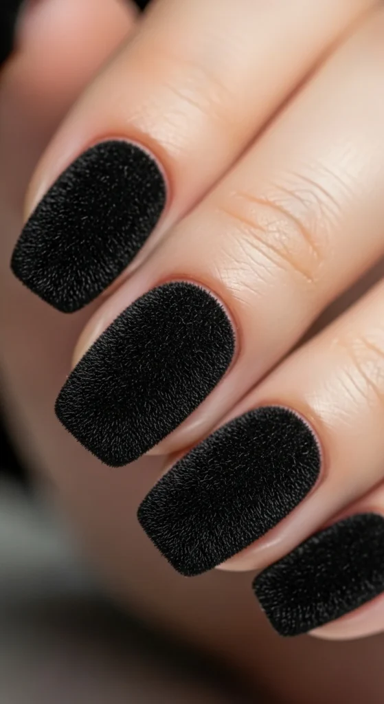 14. Black Velvet Effect Nails.webp