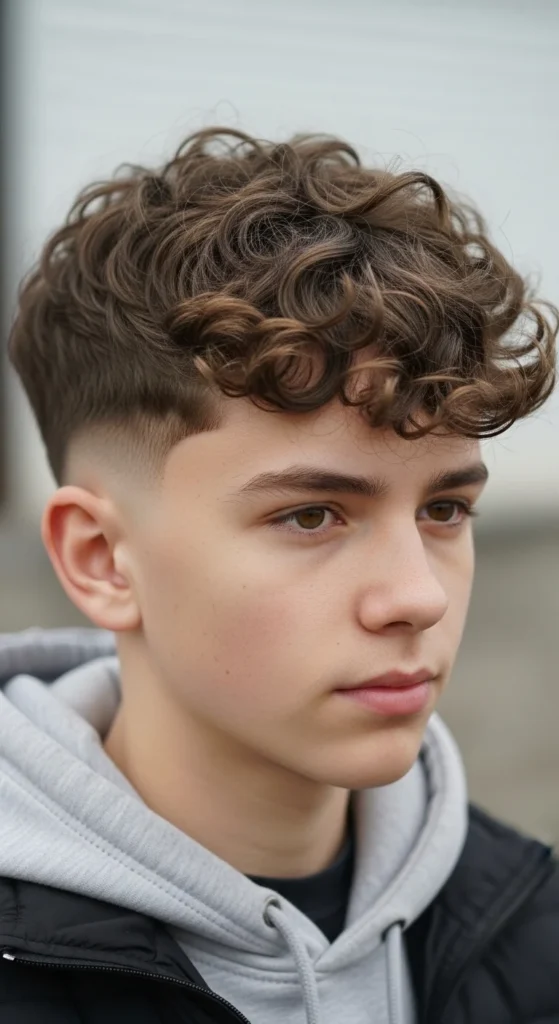 15. Curly Fringe with Low Taper Fade.webp