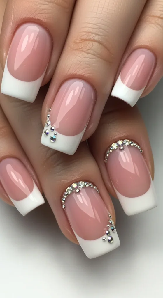 23. French Tips with Multi-Sized Crystal Cluster Corners.webp