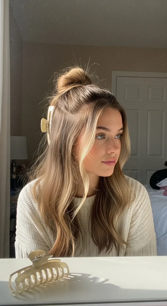 3. Half-Up Mini Bun for Busy Days.webp