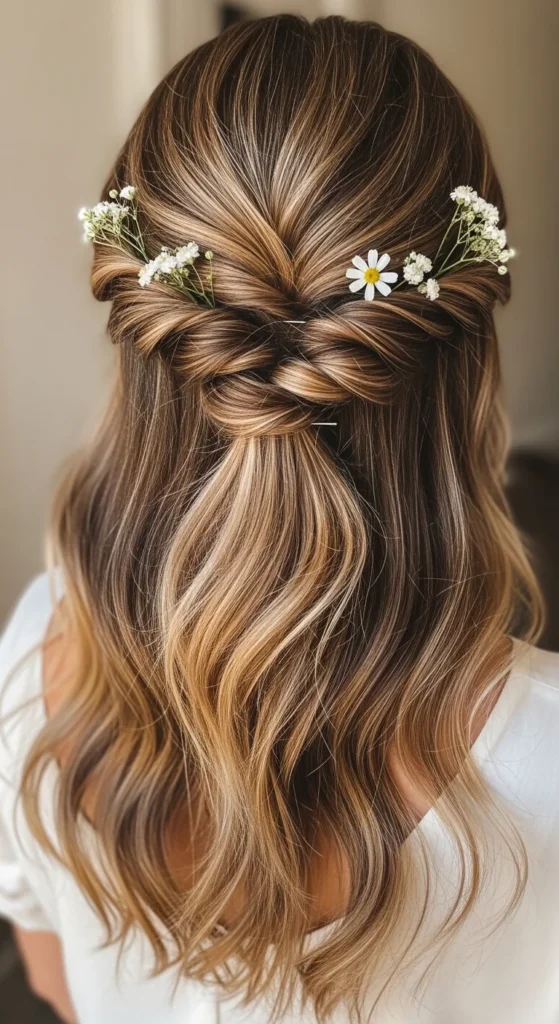 5. Twisted Half-Up with Floral Accents.webp