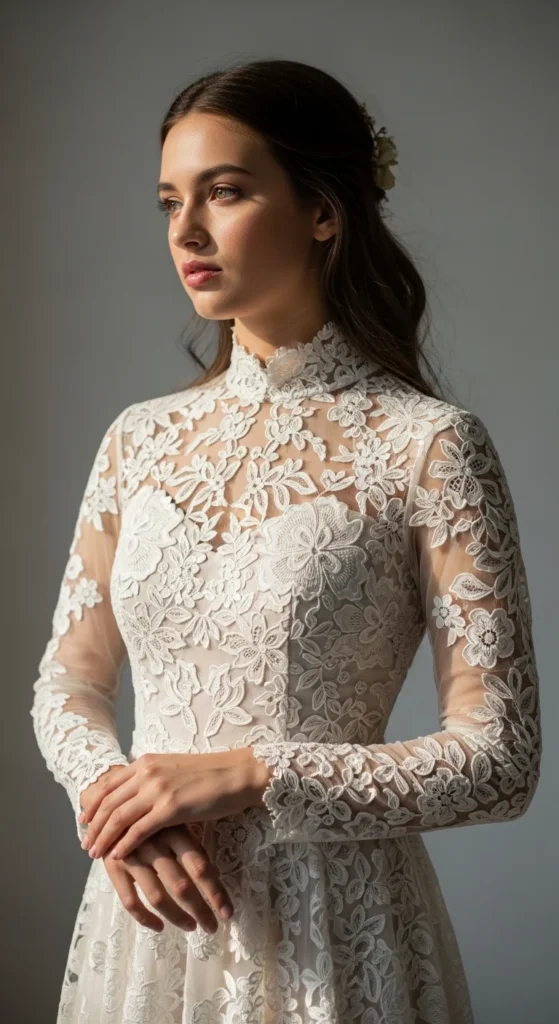 6. High Neckline with Long Lace Sleeves.webp