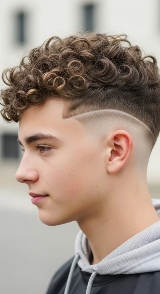 7. Burst Taper Fade with Curly Top.webp