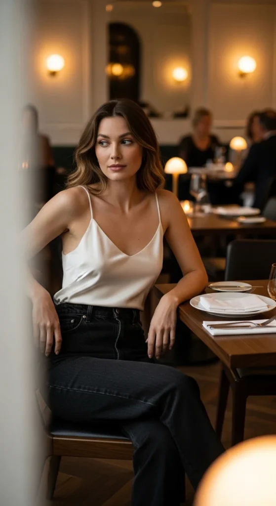 8. Dark Jeans with Silk Camisole.webp