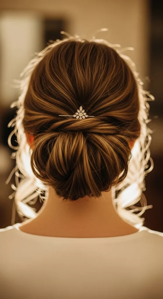 8. Low Messy Bun with Wispy Strands.webp