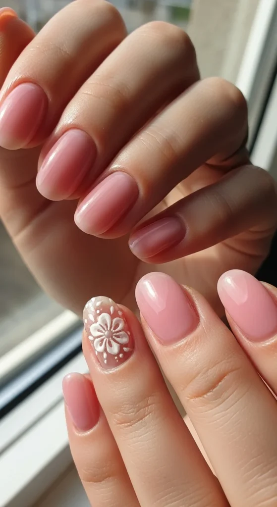 9. Tiny Floral Accent on One Nail.webp