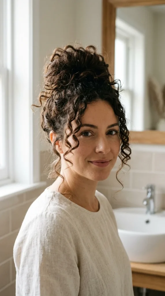 1. Messy High Curly Bun for Humid Days.webp