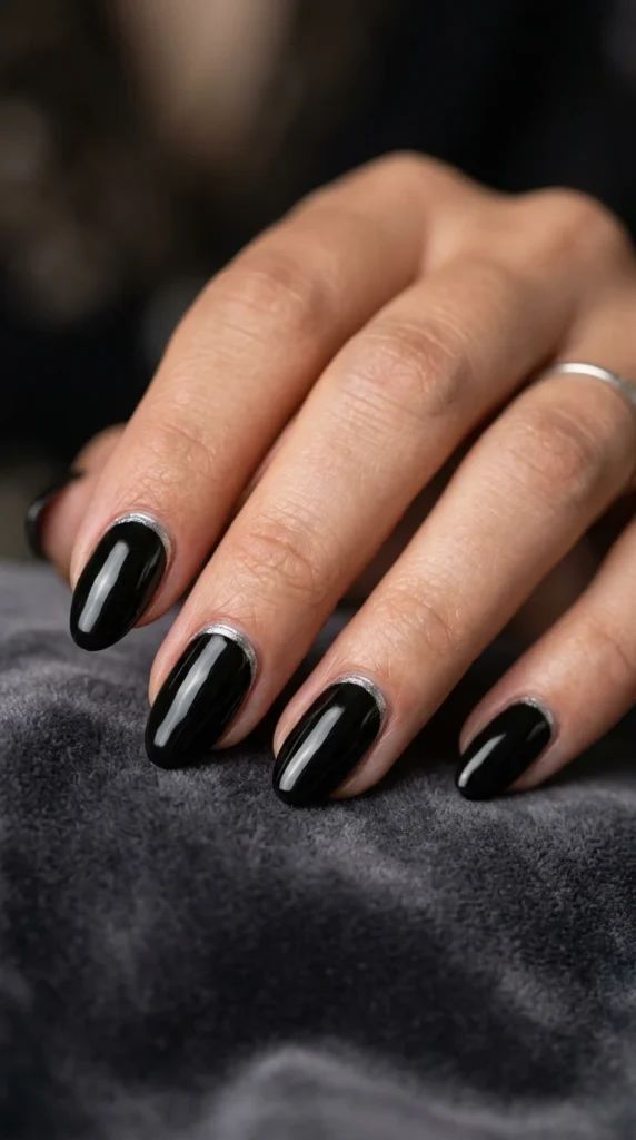 16. Black Nails with Silver Cuticle Cuff.webp
